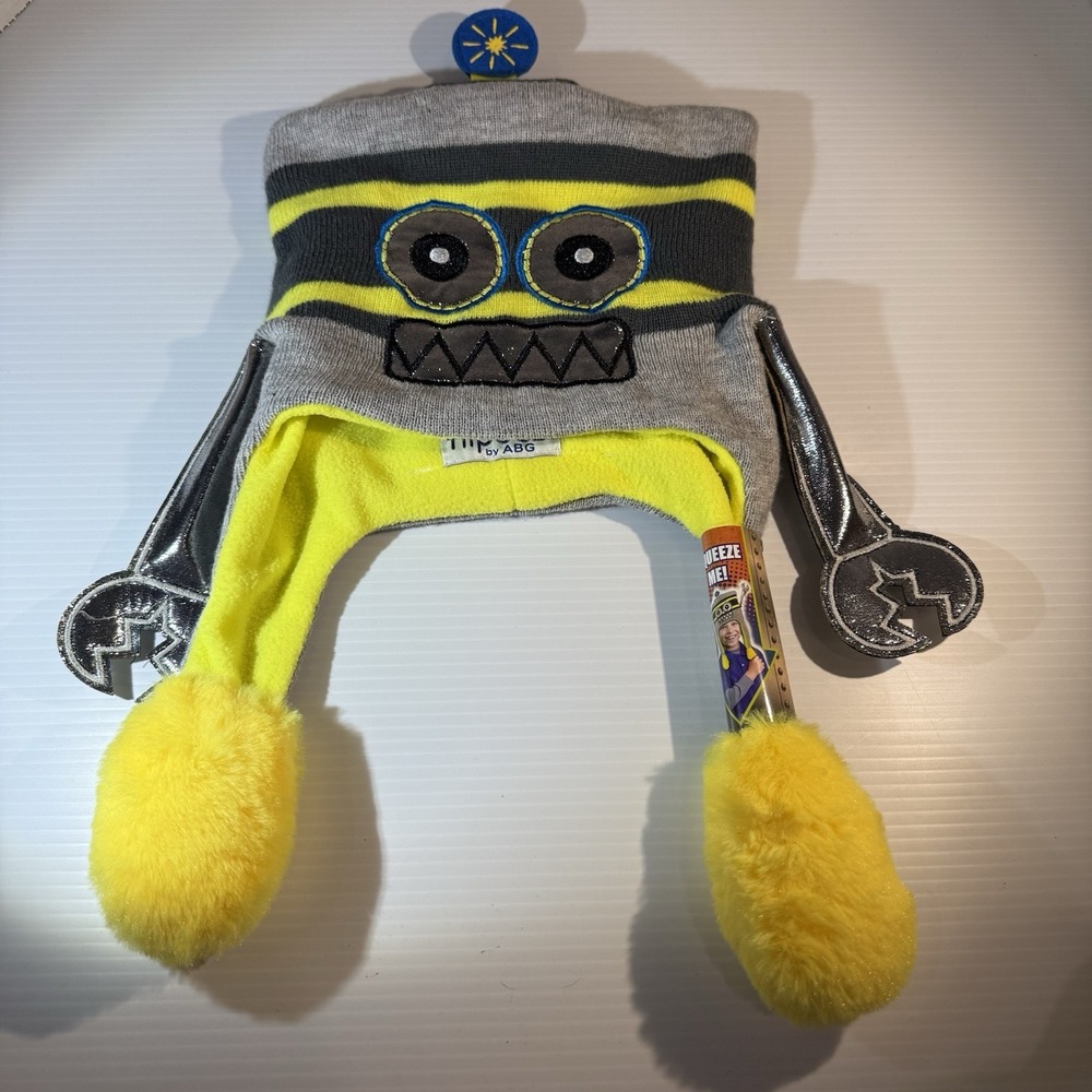 Flipeez Kids Hats Robot Idea Village Yellow Grey Moveable Arms New